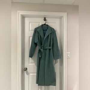 Vintage Teal Belted Trench Coat suede feel/look